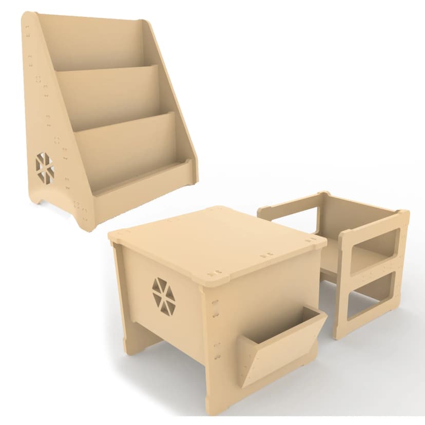 Combo Escritorio y Librero Montessori - Mobiliario Montessori Sintornillo Chile